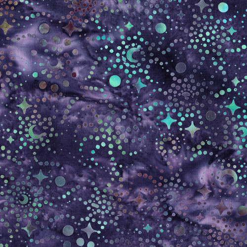 Lumin Fabrics Island Batik Lunar Glow Stars and Swirls Purple Grape