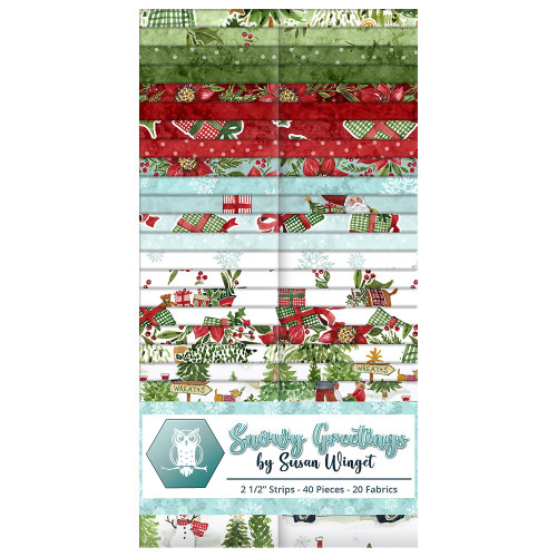 Lumin Fabrics White Owl Textiles Snowy Greetings Susan Winget Jelly Roll 2.5 Inch Strips