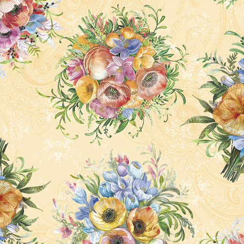 Lumin Fabrics White Owl Textiles Tranquil Blooms Tim Coffey Bouquet Toss Yellow