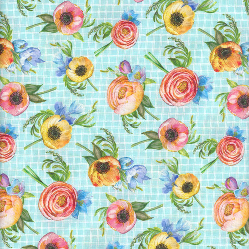 Lumin Fabrics White Owl Textiles Tranquil Blooms Tim Coffey Floral Toss Blue