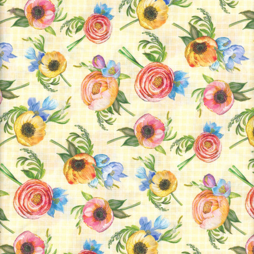 Lumin Fabrics White Owl Textiles Tranquil Blooms Tim Coffey Floral Toss Yellow