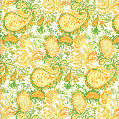 Lumin Fabrics White Owl Textiles Tranquil Blooms Tim Coffey Paisley Yellow