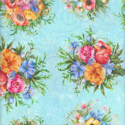 Lumin Fabrics White Owl Textiles Tranquil Blooms Tim Coffey Bouquet Toss Blue