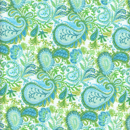 Lumin Fabrics White Owl Textiles Tranquil Blooms Tim Coffey Paisley Blue