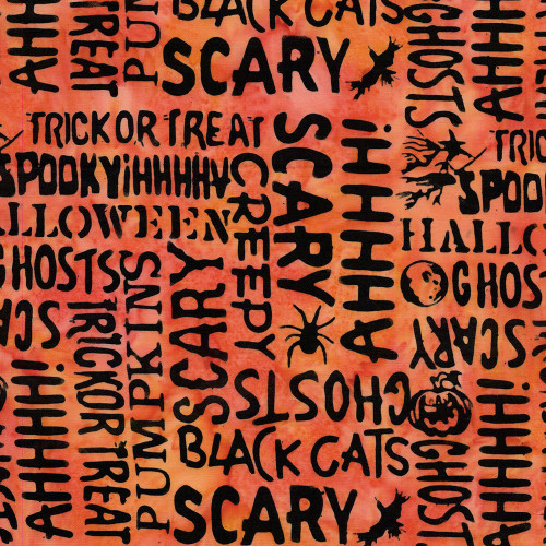 Lumin Fabrics Island Batik Boo Bash Halloween Words Orange Marmalade