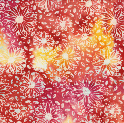 Lumin Fabrics Island Batik Crazy for Daisies Large Daisies Multi Pink Orange Sunset