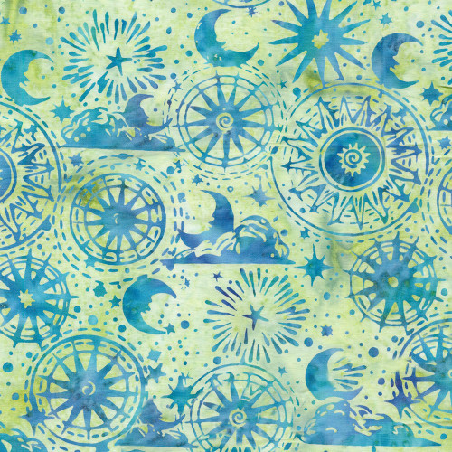 Lumin Fabrics Island Batik Lunar Glow Cosmic Shapes Green Honeydew