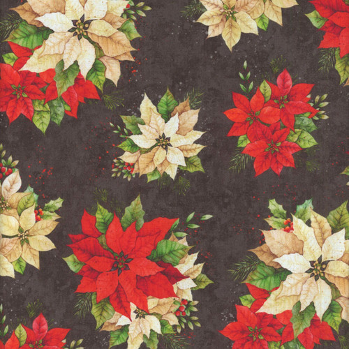 Lumin Fabrics White Owl Textiles Poinsettia Radiance Joy Hall Poinsettia Bouquets Black
