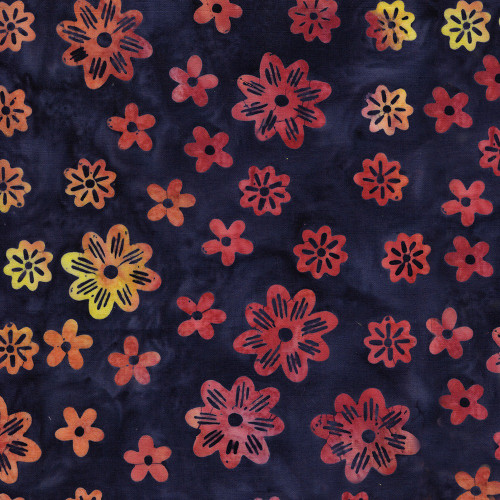 Lumin Fabrics Island Batik Spring Fling Assorted Flowers Blue Navy