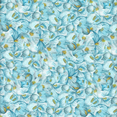 Lumin Fabrics White Owl Textiles Tranquil Blooms Tim Coffey Tonal Packed Floral Blue