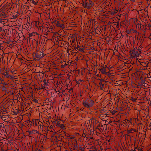 Riley Blake Fabrics Expressions Batiks Poppy Seeds Marmalade Splash Red Poppy Blooms