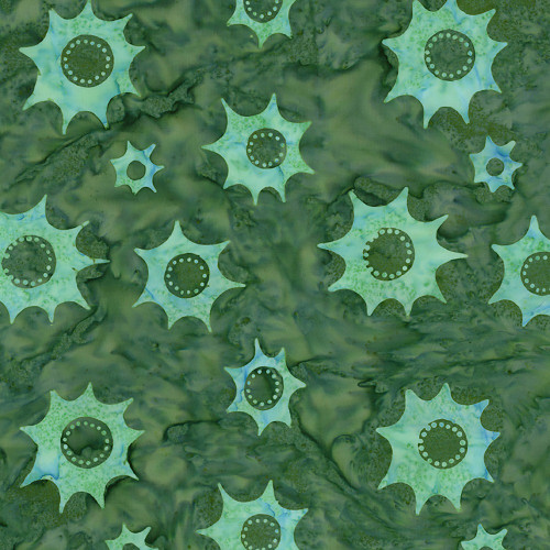 Riley Blake Fabrics Expressions Batiks Starburst Groove Garden Party Green Gears