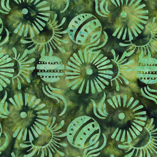 Riley Blake Fabrics Expressions Batiks Starburst Groove Forest Dream Green Zinnia Balls