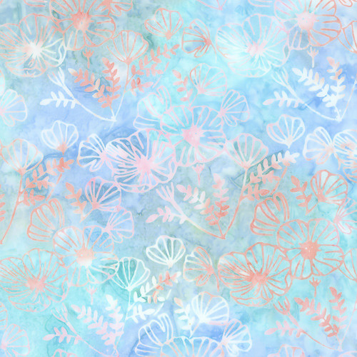 Riley Blake Fabrics Expressions Batiks Poppy Seeds Stardust Splash Blue Pink Poppy Stems