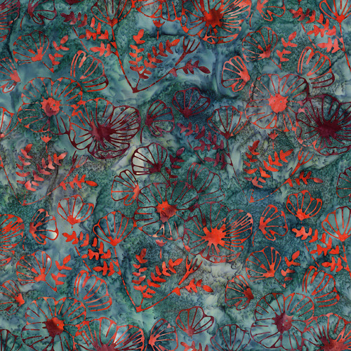 Riley Blake Fabrics Expressions Batiks Poppy Seeds Raspberry Jade Red Green Poppy Stems