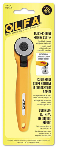 OLFA 28mm Quick Blade Change cutter with contoured design, for both right- and left-handed use. Fits 28mm replacement rotary blade.