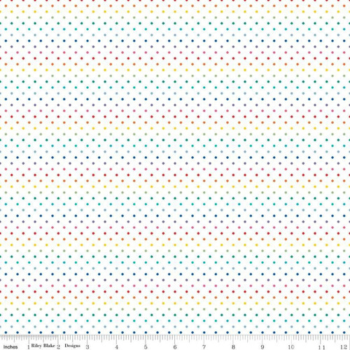 Riley Blake Fabrics Scary Scraps Janet Wecker Frisch Swiss Dot on White Rainbow