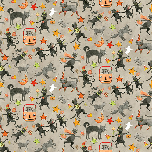 Riley Blake Fabrics Spooky Teresa Kogut Spooky Cats Gray