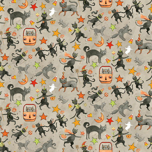 Riley Blake Fabrics Spooky Teresa Kogut Spooky Cats Gray