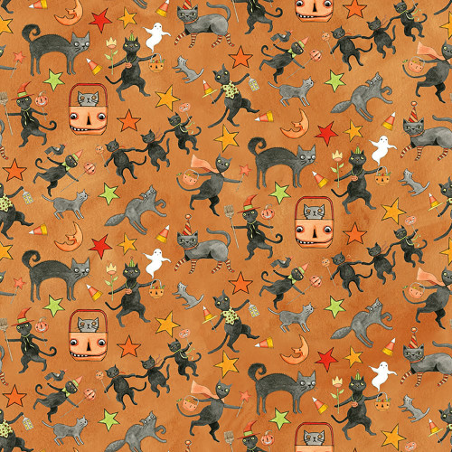 Riley Blake Fabrics Spooky Teresa Kogut Spooky Cats Orange