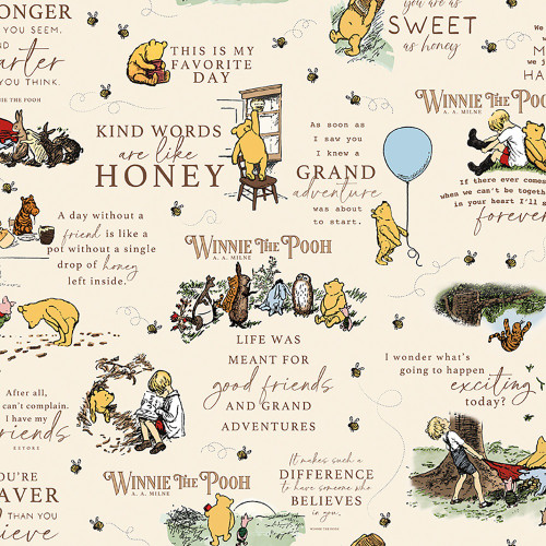 Riley Blake Fabrics Designer Flannel Winnie the Pooh Quotes Cream
