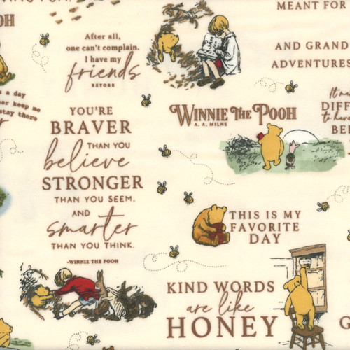Riley Blake Fabrics Designer Flannel Winnie the Pooh Quotes Cream