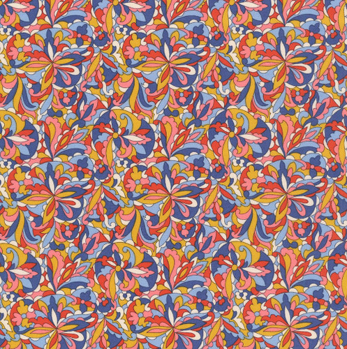 Riley Blake Fabrics Liberty Fabrics Lasenby Cotton Summer Fair Swirling Kaleidoscope A Red Blue