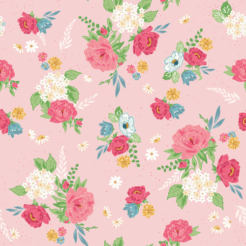 Riley Blake Fabrics Correspondence by Beverly McCollough Peony Flower Bouquet Pink