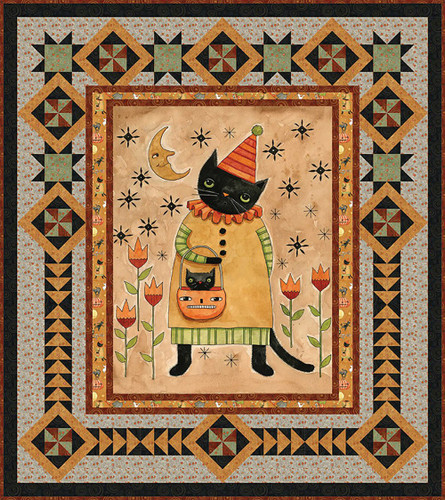 Riley Blake Fabrics Spooky Teresa Kogut Needle in a Hayes Stack Spooky Kitty Panel Quilt Pattern