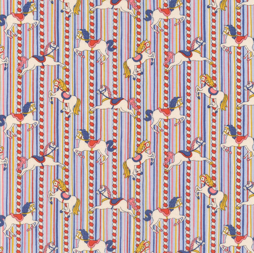 Riley Blake Fabrics Liberty Fabrics Lasenby Cotton Summer Fair Emolly Carousel A Red Blue Gold