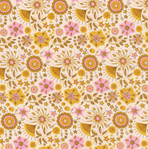Riley Blake Fabrics Liberty Fabrics Lasenby Cotton Summer Fair Festival Florals D Gold Brown