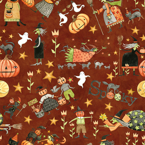 Riley Blake Fabrics Spooky Teresa Kogut Spooky Pumpkin Scarecrows Rusty Oak