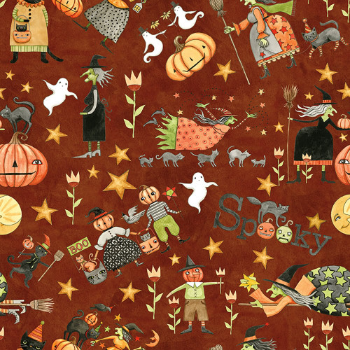 Riley Blake Fabrics Spooky Teresa Kogut Spooky Pumpkin Scarecrows Rusty Oak