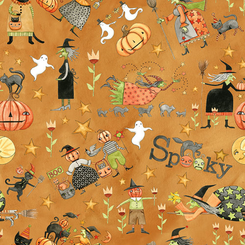 Riley Blake Fabrics Spooky Teresa Kogut Spooky Pumpkin Scarecrows Gourd