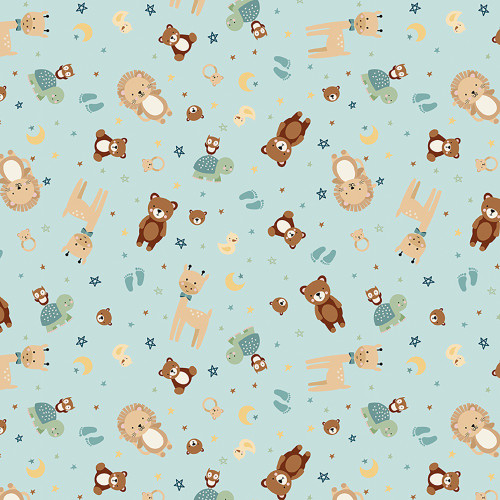 Riley Blake Fabrics Designer Flannel Baby Boy Animal Toss Blue