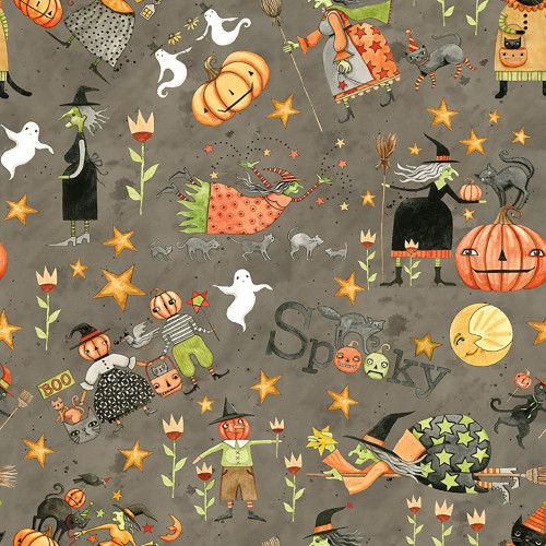 Riley Blake Fabrics Spooky Teresa Kogut Spooky Pumpkin Scarecrows Tombstone
