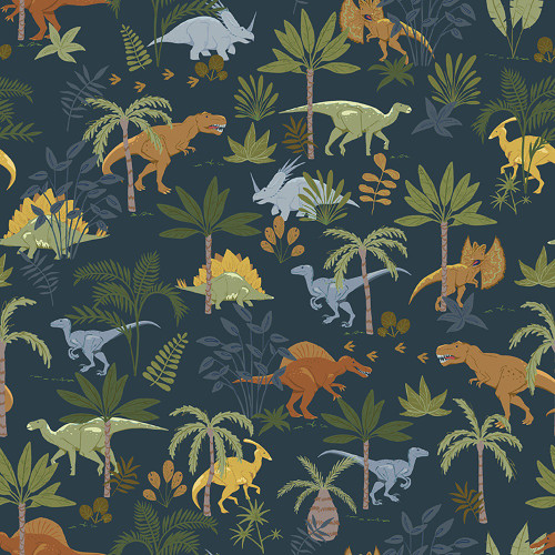Riley Blake Fabrics Designer Flannel Cretaceous Jungle Dinos Navy
