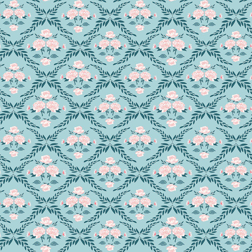 Riley Blake Fabrics Correspondence by Beverly McCollough Trellis Damask Aqua