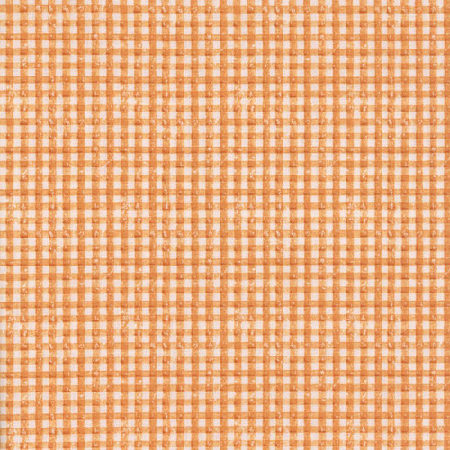 Riley Blake Fabrics Scary Scraps Janet Wecker Frisch Faded Gingham Pumpkin, a fabric with a faded orange and white gingham pattern featuring small checks and pumpkin motifs.