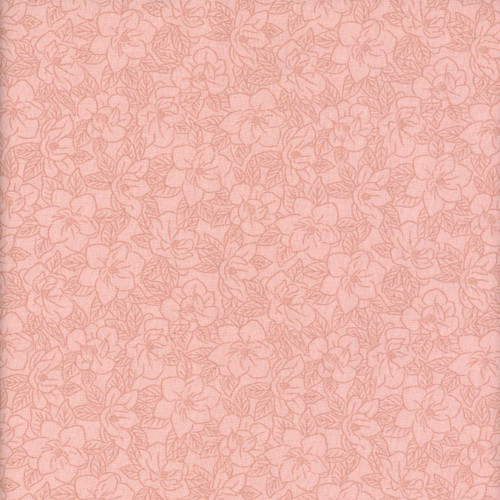 Riley Blake Fabrics Southern Charm Magnolia Tonal Peaches 'n Cream, pink floral pattern fabric with a tonal peach-colored flower and leaf design.