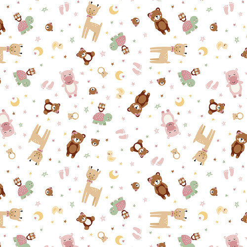 Riley Blake Fabrics Designer Flannel Baby Girl Animal Toss White