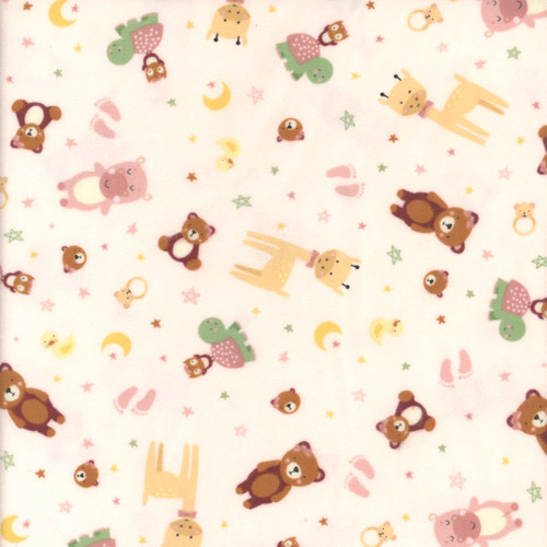 Riley Blake Fabrics Designer Flannel Baby Girl Animal Toss Pink