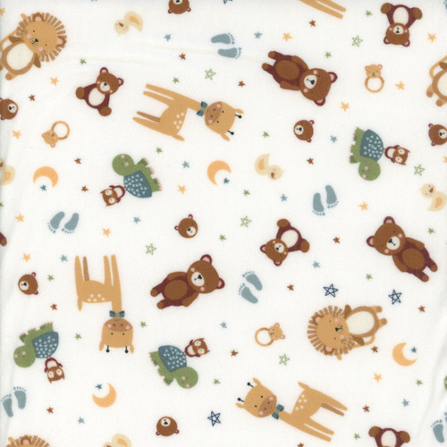 Riley Blake Fabrics Designer Flannel Baby Boy Animal Toss White