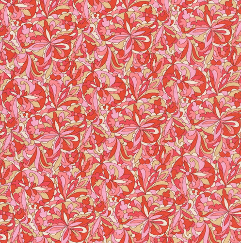 Riley Blake Fabrics Liberty Fabrics Lasenby Cotton Summer Fair Swirling Kaleidoscope C Pink Red