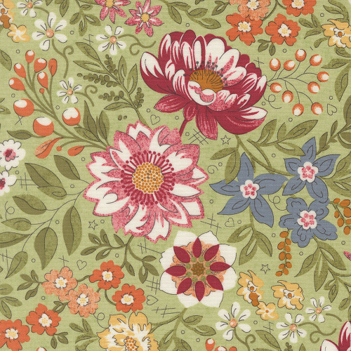 Moda Fabrics Fieldrush BasicGrey Covent Garden Floral Covent Moss Green