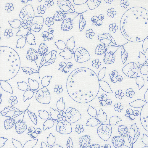 Moda Fabrics Fruit Salad Corey Yoder Fruit Sketch Toile Off White Cobalt Blue