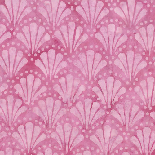 Moda Fabrics Mermaid Batiks Moda Seashell Pink, pink fabric with a subtle watercolored seashell pattern and dots design.