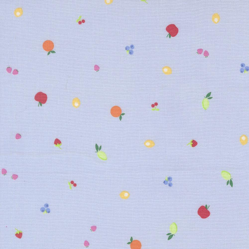 Moda Fabrics Fruit Salad Corey Yoder Fruit Snack Fruit Dot Light Blue fabric with small, colorful fruit patterns