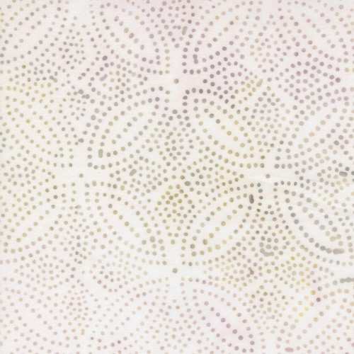 Moda Fabrics Mermaid Batiks Moda Pearl White, fabric with a polka dot pattern in soft pastel shades on a white background.