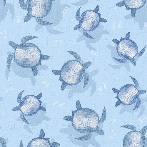 Lumin Fabrics White Owl Textiles Take Me To The Sea Aqua Blue Sea Turtles Swimming - Sea turtle pattern with blue turtles on a light aqua background, perfect for ocean-themed decor.